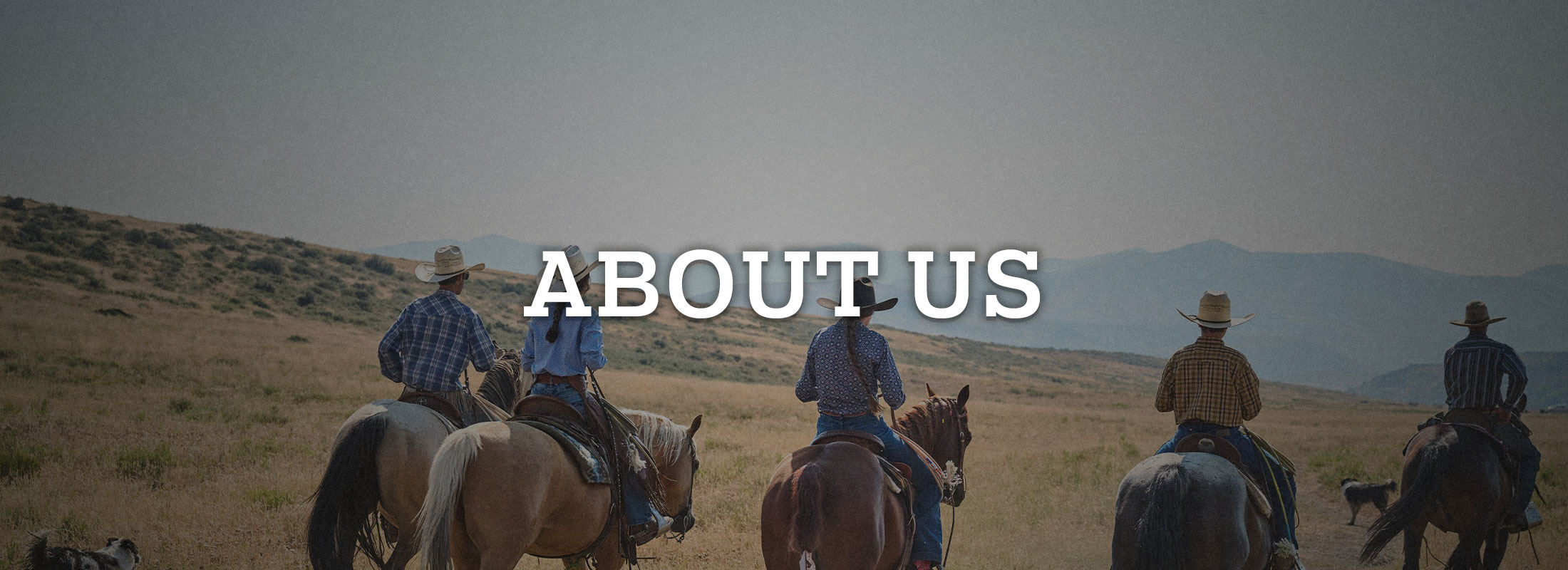 About Us. Cowboys riding on horses.